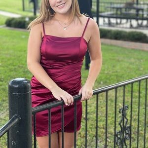 Maroon Spaghetti Strap Homecoming Dress